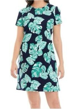 Kim Rogers Black Dress with Green Leaf Print